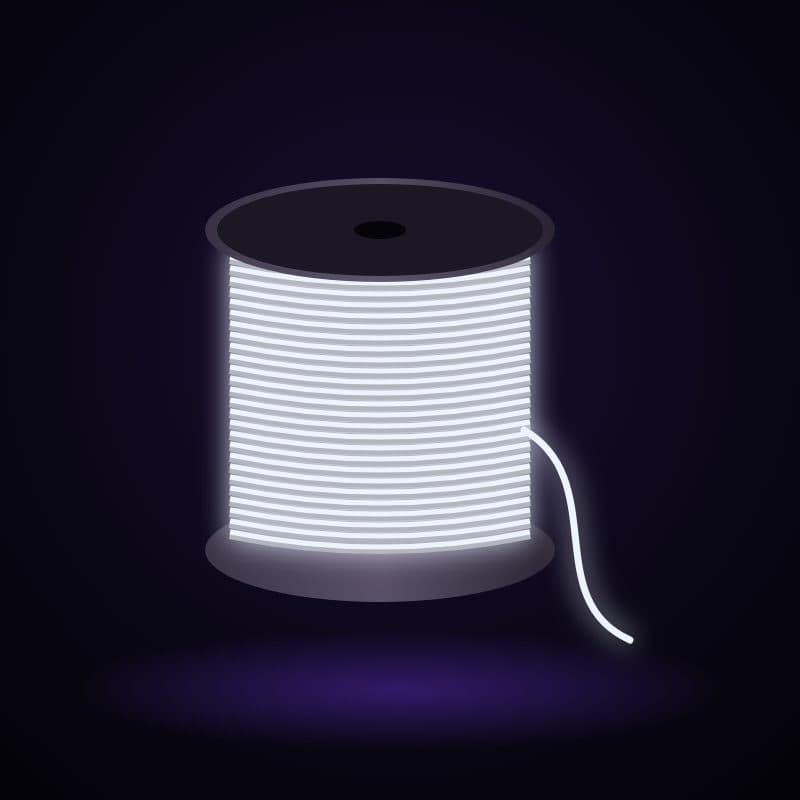 Illustration : Bobine de corde fluo Ø 3,5 mm × 30 m, coloris blanc, sous lumière noire