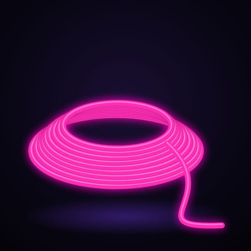 Illustration : corde fluo rose de 6 mm sous lumière noire